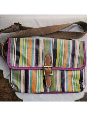 Fossil Striped Multicolor Shoulder Crossbody Bag Purse